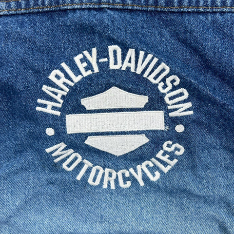 Vintage Y2K Harley-Davidson Women's Blue Faded Denim Embroidered Vest Sz 1W