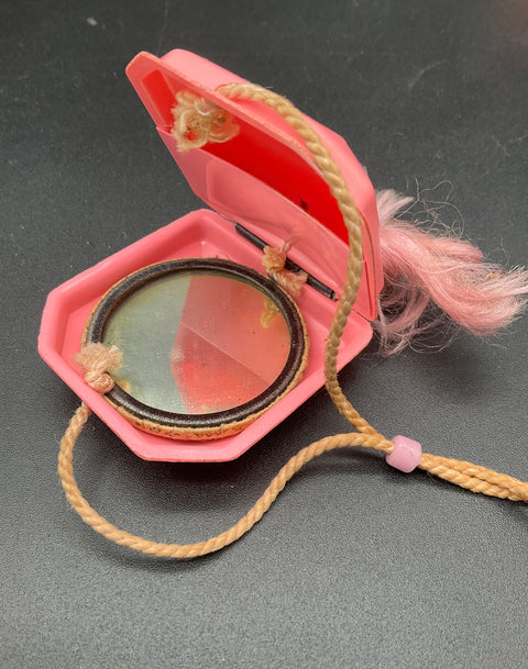 Vintage Mid-Century Girl's Pink Celluloid Toy Jewelry Set Watch Compact Comb
