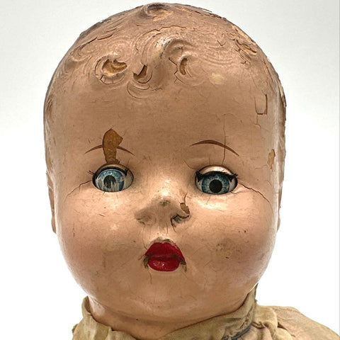 Antique Composition Baby Doll 15 Inch Sleep Eyes Painted Details Vintage