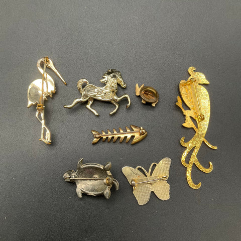 Vintage Animal Brooches Pins Jewelry Lot of 7 Enamel Rhinestone Faux Pearl