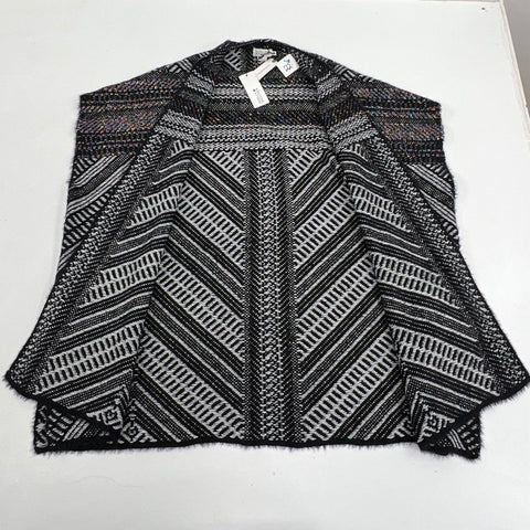 Molly Bracken NWT Knit Poncho Vest Black White Chevron Metallic Eyelash Sz M/L
