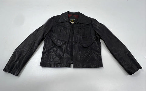 Vintage 70s Fantastic International Women's Black Leather Multi Zip Jacket Sz M