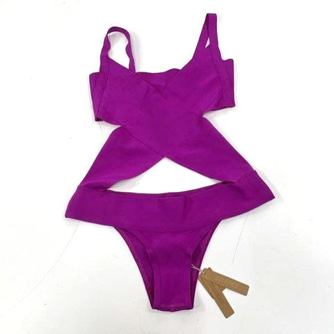 Skims NWT Women's Knit Swim Monokini Poppy Purple Cutout One-Piece XL