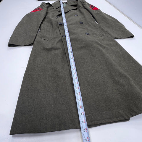 Vintage 60s US Army Men's Green Wool Serge Overcoat Trench Coat Patches Sz 36L