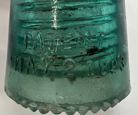 Hemingray No. 9 Glass Insulator Aqua Antique Patent May 2 1893