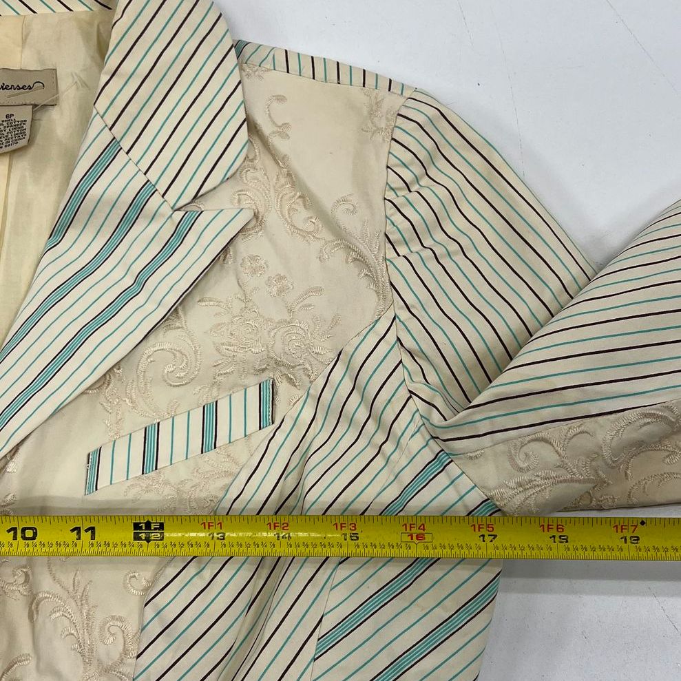 Anthropologie Elevenses Striped Embroidered Patchwork Cotton Blazer Women's 6P
