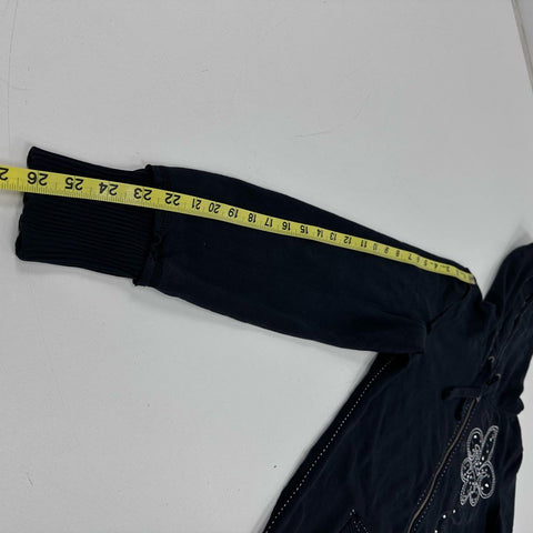Vanity Women's Black Fleur De Lis Studded Full Zip Hoodie Sz L