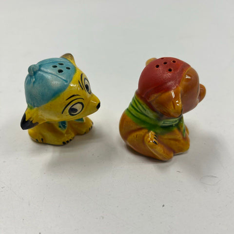 Vintage Dog Puppy Salt & Pepper Shakers Ceramic Hand Painted Made in Japan
