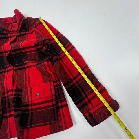 Talbots Women's Red Black Plaid Wool Blend Barn Chore Jacket Petite M NWT