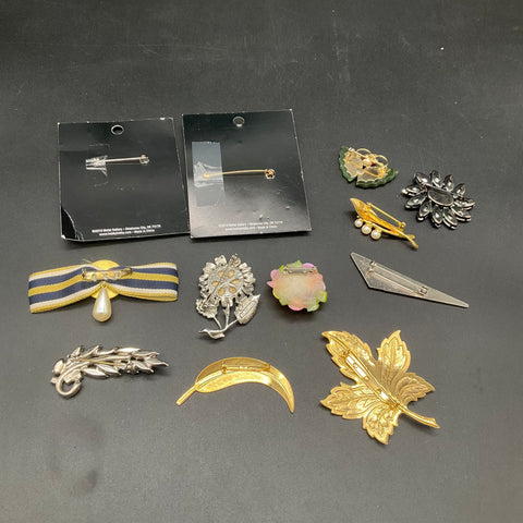 Vintage and Modern Costume Jewelry Brooch Pin Lot of 12 Rhinestone Floral Bird