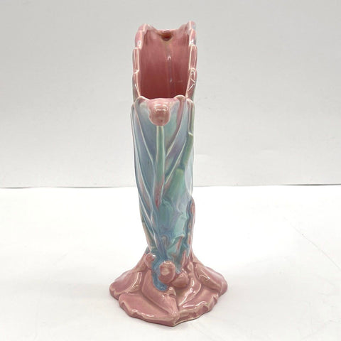 Vintage Royal Haeger Shell Vase Iridescent Drip Glaze Pink Green Blue 9 Inch