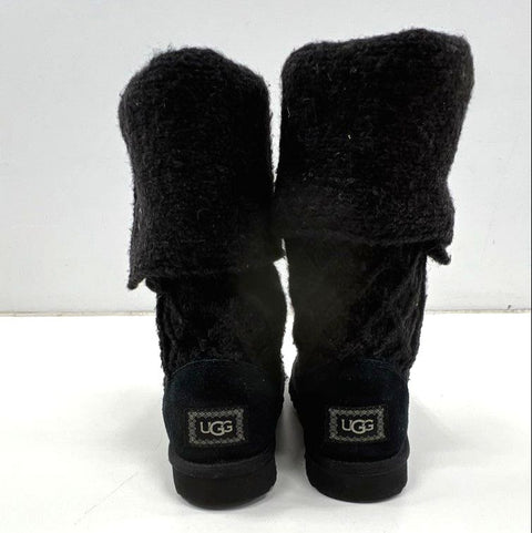 UGG Isla Black Cable Knit Button Tall Boots Women's Size 8