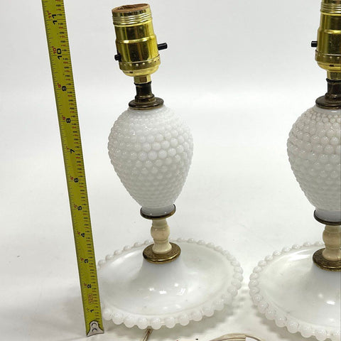 Vintage Milk Glass Hobnail Table Lamp Pair 11.5" White Mid-Century 2 Piece Set