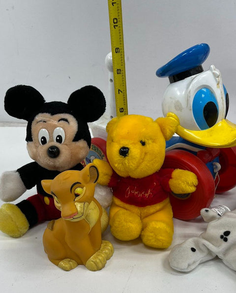 Vintage 70s 80s 90s Disney Toy Lot Mickey Bank Pooh Plush Donald Figures