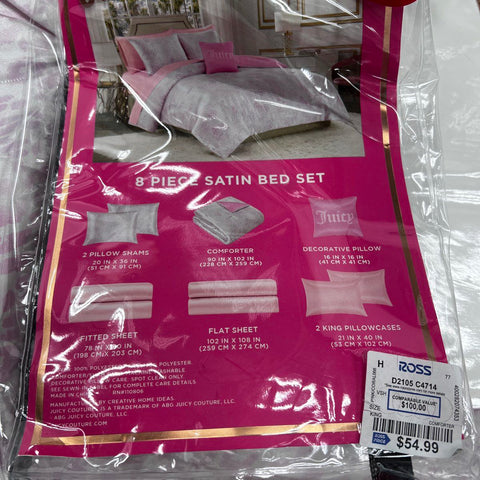Juicy Couture 8 Piece Satin Bed Set King Pink Leopard Print Comforter Set