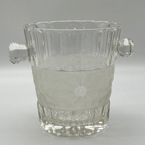 Pressed Glass Clear Champagne Bucket Frosted Floral Sunflower Pattern 8 Inch