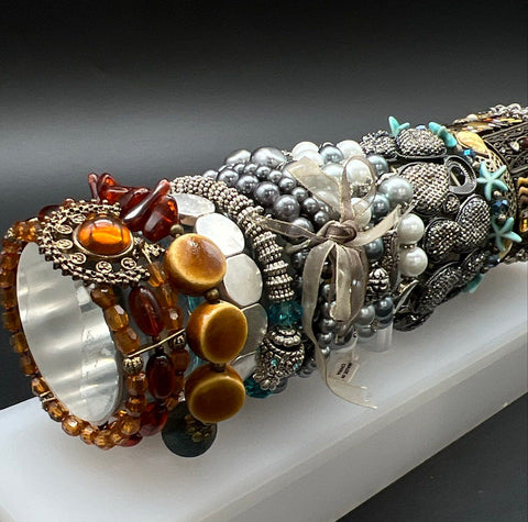 Vintage & Modern Bracelet Lot 26 Pieces Cuffs Bangles Beaded Charm Rhinestone