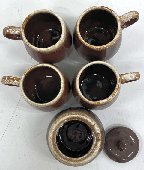 Vintage McCoy Brown Drip Glaze 5pc Mug & Sugar Bowl Set USA #7025 #7020
