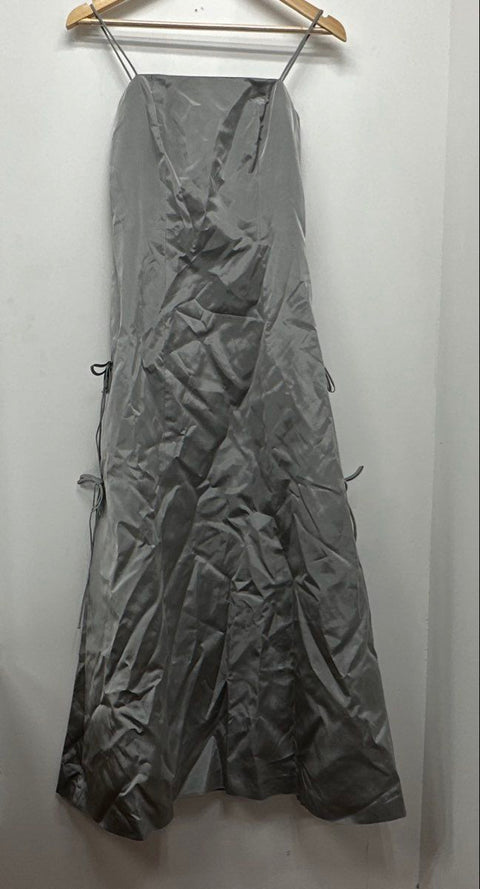 Vintage 90s Vera Wang Women's Silver Acetate Taffeta Side Tie Gown Dress Sz 4