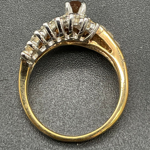 Vintage 18K Gold Filled Brown & Clear Faceted Stone Bypass Style Ring Size 7.75