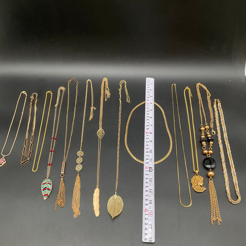 Vintage Style Gold Tone Fashion Jewelry Lot 13 Pendant Necklaces Tassels Leaf