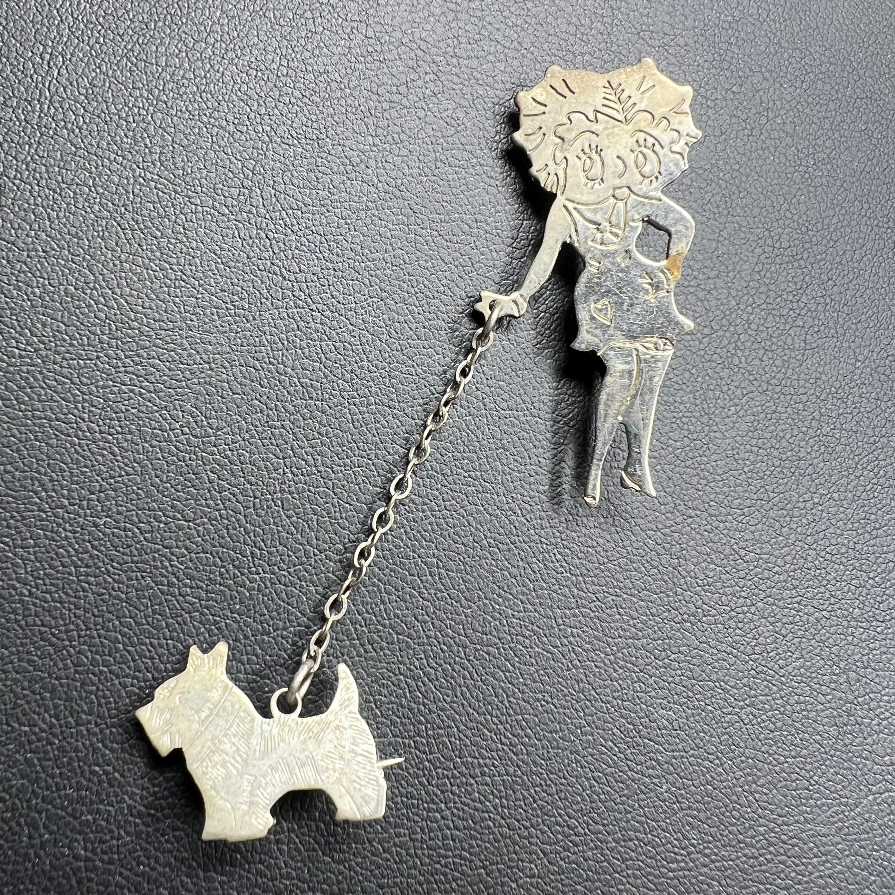 Vintage 1930s Art Deco Betty Boop Walking Scottie Dog Duette Scatter Pin Brooch