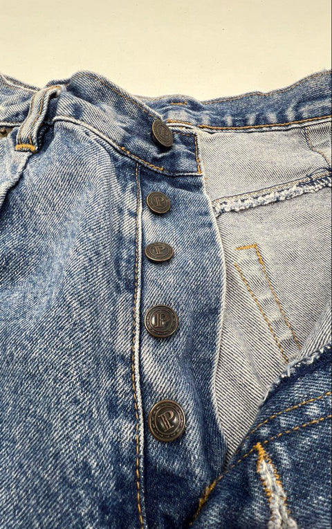 Vintage 90s Pepe Women's Blue High Waist Pleated Button Fly Tapered Jeans Sz 32