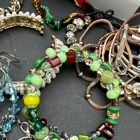 Vintage to Modern Costume Jewelry Lot 45+ Bracelets Bangles Beaded Boho Charms