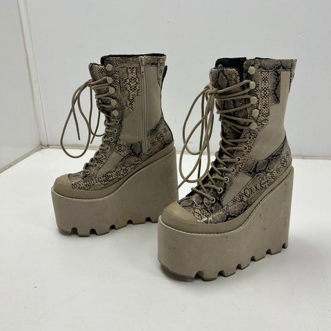 Club Exx Rattler Grip Snakeskin Platform Wedge Combat Boots Women's Size 7