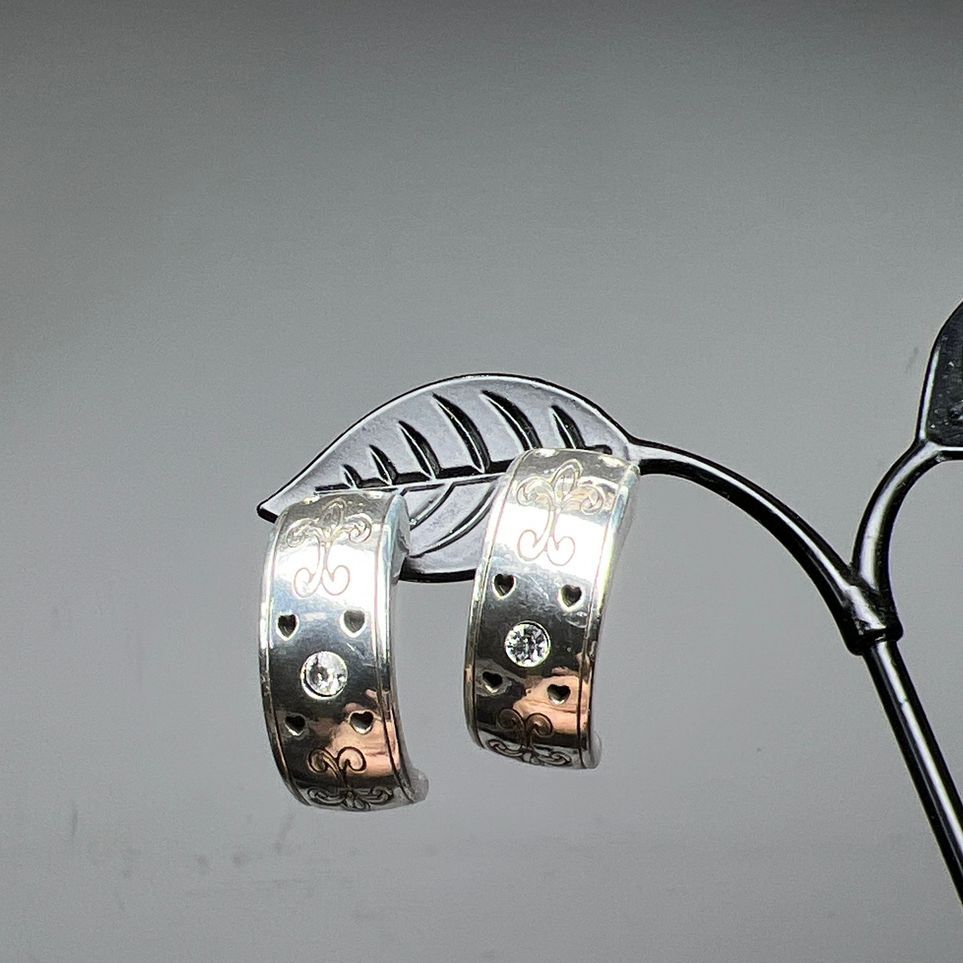 Brighton Sterling Silver Engraved Impressions Half Hoop Earrings