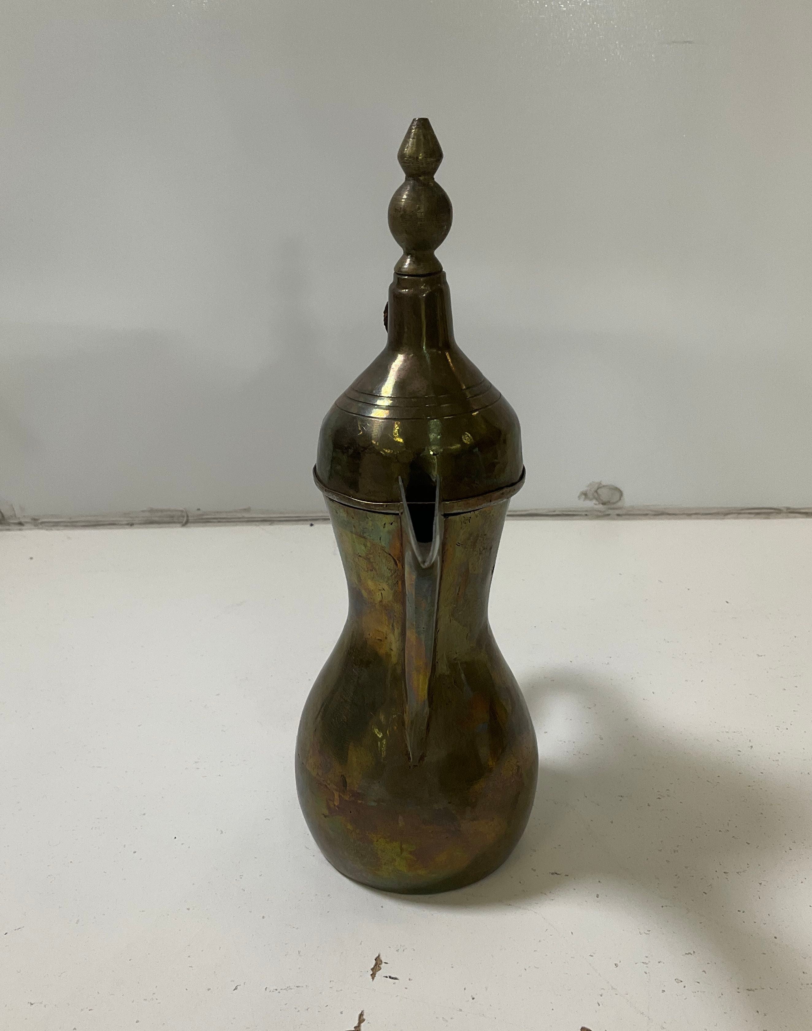 Vintage Brass Islamic Middle Eastern Bedouin Dallah Coffee Pot 10" Tall