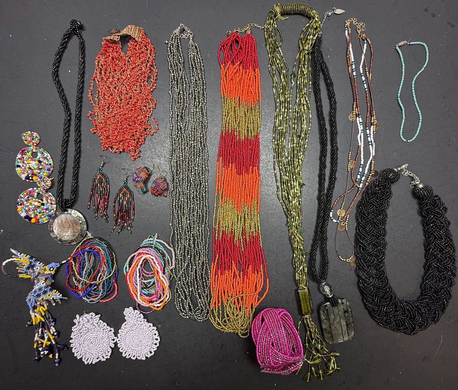 Boho Seed Bead Craft Jewelry Lot Necklaces Earrings Repurpose Assemblage AS-IS