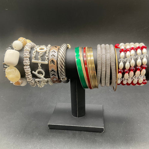 Eclectic Wearable Jewelry Lot 13 Bracelets Bangles Blue Agate Enamel Faux Pearl