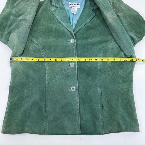 Pendleton Women's Green Suede Leather 3-Button Blazer Jacket Sz XL