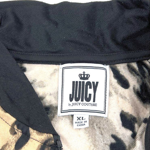 Juicy by Juicy Couture Black Tan Leopard Print Bomber Jacket Women's XL