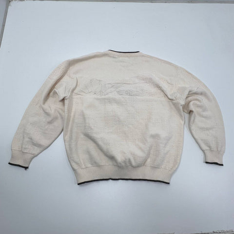 Roundtree & Yorke Men's Sweater Cream Vintage 90s Embroidered Eagle Knit XL