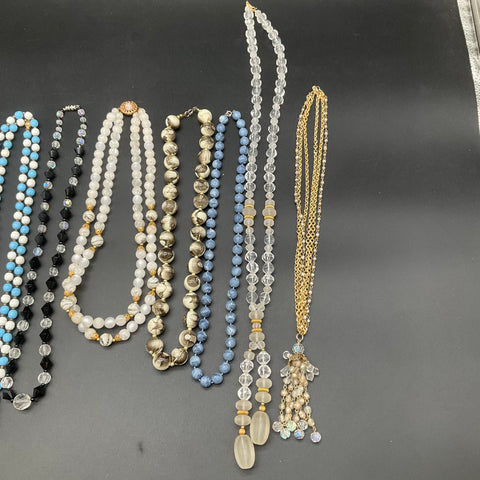 Vintage Beaded Costume Jewelry Lot of 10 Necklaces Multi-Strand Tassel Mixed