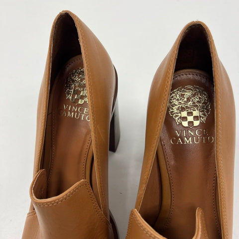 Vince Camuto Wevenly Brown Leather Stacked Heel Loafer Pump Size 10M