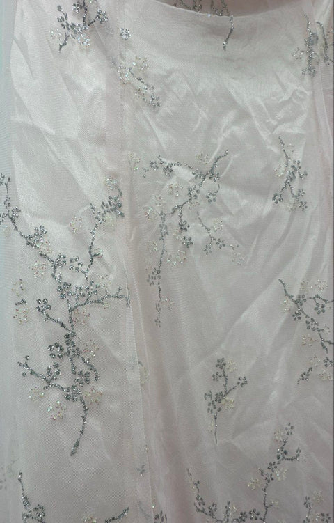 Vintage 90s Zum Zum Pink Sequin Floral Strapless Lace Up Back Prom Dress Sz 5/6