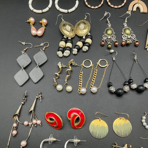 Vintage to Modern Costume Jewelry Lot 35+ Pairs Earrings Hoops Dangles Studs