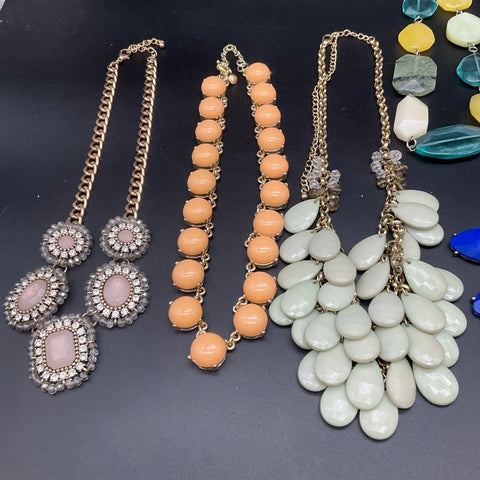 J.Crew Statement Necklace Lot of 8 Gold Tone Beaded Bib Floral Stone Jewelry