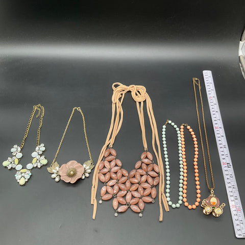 Statement Costume Jewelry Lot 6 Necklaces Faux Pearl Resin Flower Bib Style