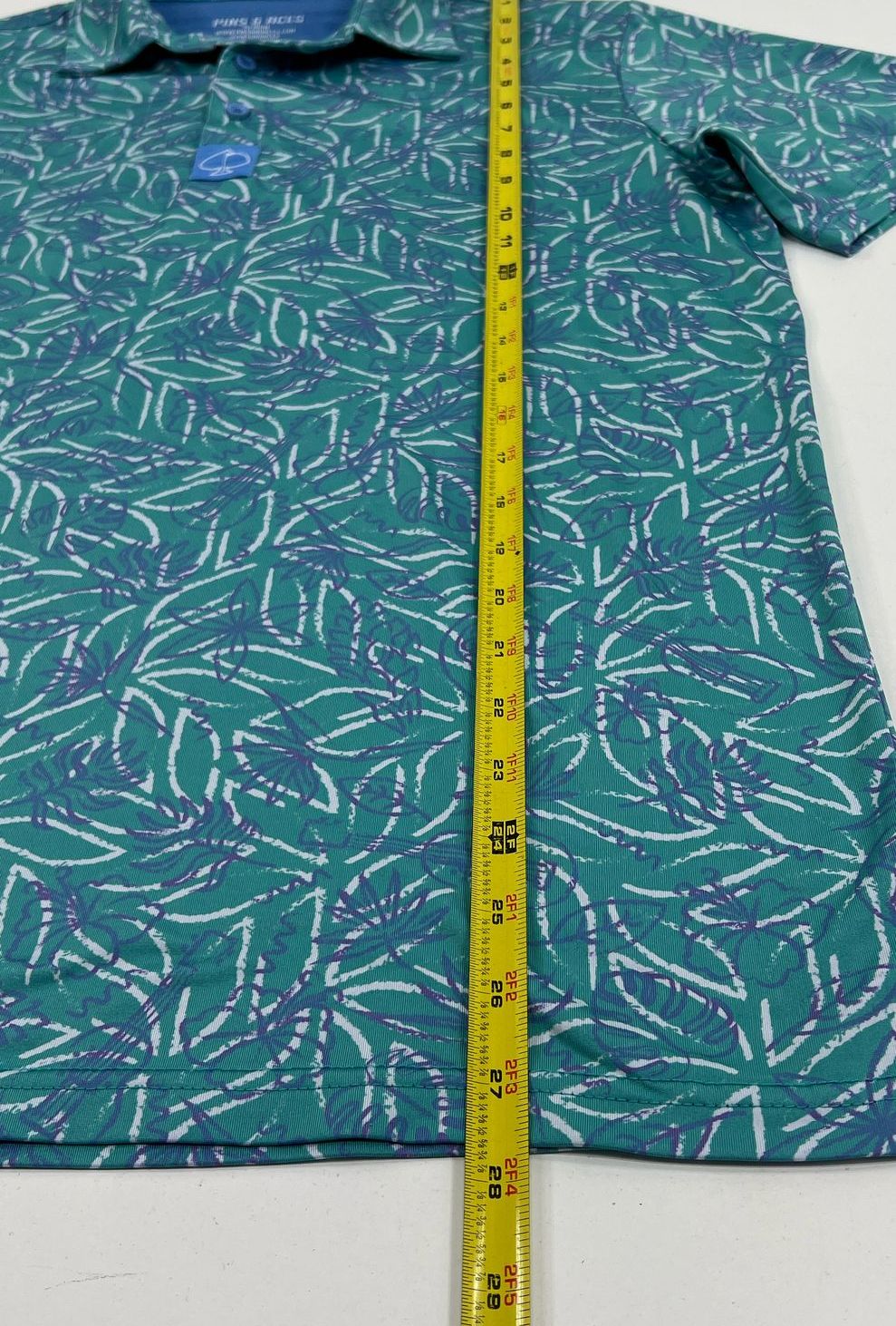 Men's Pins & Aces Turquoise Tropical Print Short Sleeve Polo Size Medium