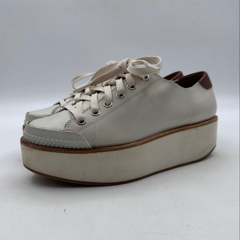 Flamingos Off-White Leather Platform Sneakers Flatform Shoes Size 35