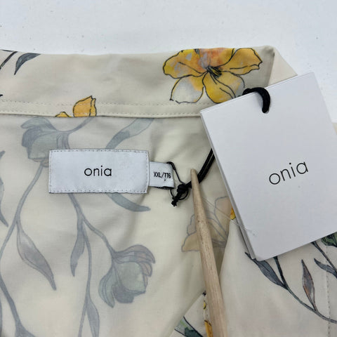 Onia Camp Over Stretch Chambray Floral Button Up Shirt NWT Sz XXL