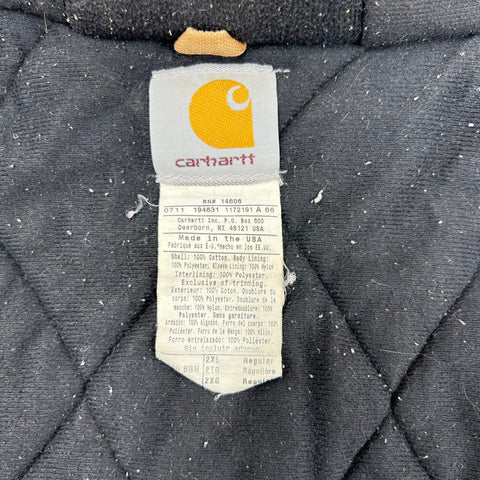 Carhartt Duck Active Jacket Hooded Quilted Lined Made in USA Distressed Sz 2XL