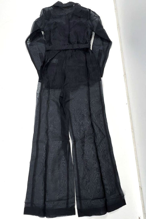 Anthropologie Women's NWT Black Sheer Silk Wide Leg Belted Jumpsuit Size 2
