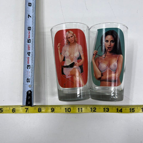 Vintage Pin Up Novelty Drinking Glasses Set 3 Naked Lady Tumbler 5 Inch Clear