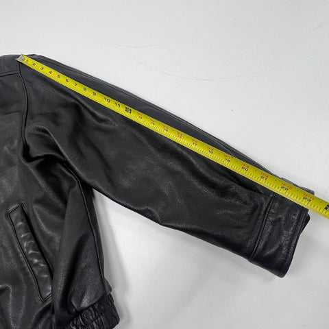 Croft & Barrow Black Vintage Y2K Quilted Lined Bomber Leather Jacket Men's L