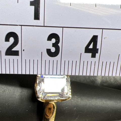 Sterling Silver Golds Tone Single Rhinestone Ring Size 7 5.57g